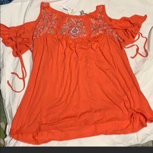Coral Embroidered Off-Shoulder Top